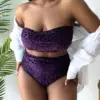 Plus Size Leopard Velvet Bandeau High Waist Bikini Swimwear Women's Swimsuit Beachwear Bathing Suits