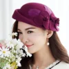 Women 100% Wool Felt Fedoras Winter Vintage Cloche Hat With Flower Up Turn Brim Bowler Pillbox Cap Party Ladies Beret Caps - Image 4
