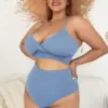 Back Tie Ribbed Plus Size High Waist Bikini Swimwear Women's Swimsuit Beachwear Bathing Suits