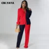 CM.YAYA Colorblocked Pleated Women's Set Oversized Long Sleeve Shirt and Wide Leg Pants 2023 Two 2 Piece Sets Outfits Tracksuit - Image 6