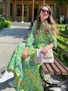 Foridol Paisley Print Shirt Dress Elegant Autumn Spring Green Dress Floral Print Boho Female Maxi Dress Long Sleeve Dress 2024 - Image 2