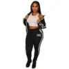 Ladies Tracksuits 2 Piece Set Sports Suit Zipper V Neck Long Sleeve Pink Letter Striped Print Pants Set Zipper Jacket Tops Suit - Image 4