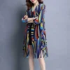 Summer Contrasting Colors Open Stitch Blouse Asymmetrical Printed Women's Clothing Loose Casual Stylish Irregular Hem Midi Shirt - Image 6