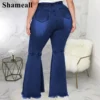 Plus Size High Waist Spliced Flared Jeans Mom 4XL Women Comfortable Elastic Tight Fringe Hem Wide Leg Trousers Women Bell Bottom - Image 5