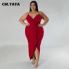 CM.YAYA Plus size Vintage Women Strap V-neck Ruched Up Front High Low Asymmetrical Sleeveless Sexy Party Maxi Long Dress Vestido - Image 5