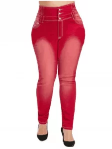 Plus Size Jeans For Women High Wasited Denim Pants for Big Curve Style Button Front Waist Taper Leg ouc078 - Image 4