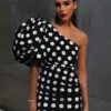 Elegant Slant Shoulder Polka Dot Dress Short Dress For Women Sexy Half Sleeve Backless Female Mini Dresses Street Party Vestidos