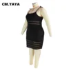 CM.YAYA Women Plus Size Mesh Patchwork Bodycon Dress Sexy Night Party Clubwear Spaghetti Strap Sleeveless Midi Pencil Dresses - Image 5