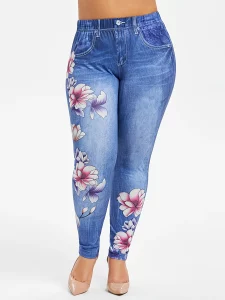 Plus Size Beautiful Womens Floral Casual Full Length Slim Jegging Leggings Ladies Spring Skinny Pants Clothing For Female 2024 - Image 4