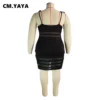 CM.YAYA Women Plus Size Mesh Patchwork Bodycon Dress Sexy Night Party Clubwear Spaghetti Strap Sleeveless Midi Pencil Dresses - Image 6