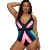 2023 Swimsuit One Plus Size Swimwear Women One-piece Suits Beachwear Color Block Summer V-neck Bathing Suit Female 4XL - Image 4