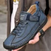 Hand-stitched Leather Shoes for Men Outdoor Light and Non-slip Walking Hiking Shoes Men Big Size 47 48 Slip-On Driving Loafers - Image 2