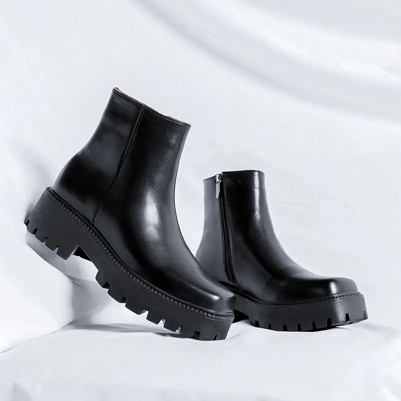 England style men fashion chelsea boots brand designer shoes square toe original leather boot spring autumn platform ankle botas