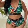 Plant Floral Print Plus Size High Waist Bikini Swimwear Women's Swimsuit Beachwear Bathing Suits