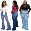 Plus Size Pants High Street Women Clothing Denim Bottoms Washed Ripped Jeans Cowboy Trousers Casual Flared Pants Wholesale Items - Image 2