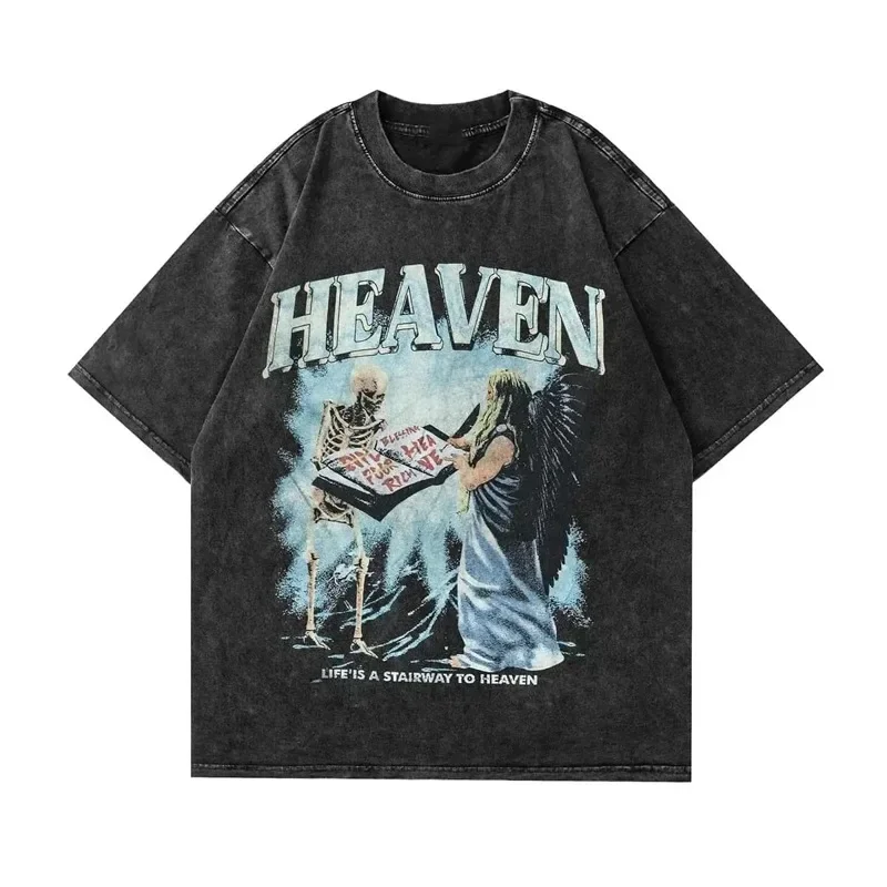 Summer Men Vintage Washed T-Shirts Anime Gothic Streetwear Punk Unisex Short Sleeve Tops Tee Y2k Oversized T-Shirt 8XL Clothing
