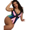 2023 Swimsuit One Plus Size Swimwear Women One-piece Suits Beachwear Color Block Summer V-neck Bathing Suit Female 4XL - Image 2