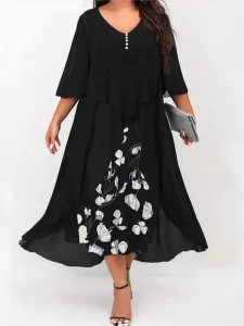 Plus Size Dress Woman 2023 Summer V Neck Floral Print Patchwork Fake Two Pieces Dress 4XL 5XL Large Size Maxi Long Dresses - Image 3