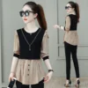 Fashion Spliced Button Folds Fake Two Pieces Blouses Women's Clothing 2023 Autumn Winter Casual Ruffles Tops Commuter Shirts - Image 3