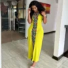 Yellow Printed African Dresses For Women 2024 New Arrival Summer Fashion Hollow Stretch Short Sleeve Long Dress Ankara Robes - Image 3