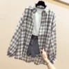 Spring Summer Fashion Female Vintage Long Sleeve Loose Plaid Blouse Tops Women Chiffon Casual Shirts Sun Protection Shirts - Image 2