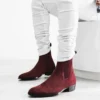 Chelsea Boots Men Red Faux Suede Cowboy Ankle Vintage Boots Slip on Shoes for Men Men Boots - Image 4