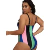 2023 Swimsuit One Plus Size Swimwear Women One-piece Suits Beachwear Color Block Summer V-neck Bathing Suit Female 4XL - Image 3