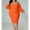 CM.YAYA Plus Size Women Mesh Patchwork Off Shoulder Ruched Bodycon Midi Dress evening Winter 2022 Sexy Party Club Prom Dresses