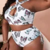 2023 Fashion Hole Cross Sexy Bikinis for Women Butterfly Print High Waist Two Pieces Swimsuit Plus Size Swimwear - Image 2