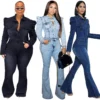 Ladies Denim Jumpsuit 2022 Spring and Autumn High Quality Elastic Flared Mouth Washed plus size Denim Jumpsuit - Image 3