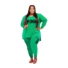 XL-5XL Fall 2021 Plus size Women Clothing Two Piece Set Fashion Long Sleeve V Neck top And Pants Print 2 Piece Suit Outfit - Image 3