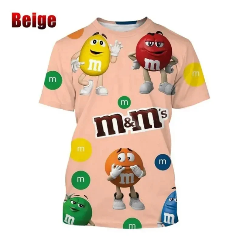 M&m's Chocolate Beans 3D Print O-Neck T-shirts Women Short Sleeve Fashion Hip Hop Oversized Harajuku Y2K T Shirt Unisex Clothes