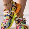 Loafers Women Ethnic Rainbow Canvas Shoes Autumn New Casual Daily Ladies Flat Shoes Round Toe Multi-Color Print Lace-up Sneakers