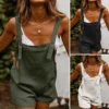 Women Jumpsuit Loose Style Overalls Boho Solid Color Square Collar Playsuits Sleeveless Rompers Summer Casual Clothes - Image 2