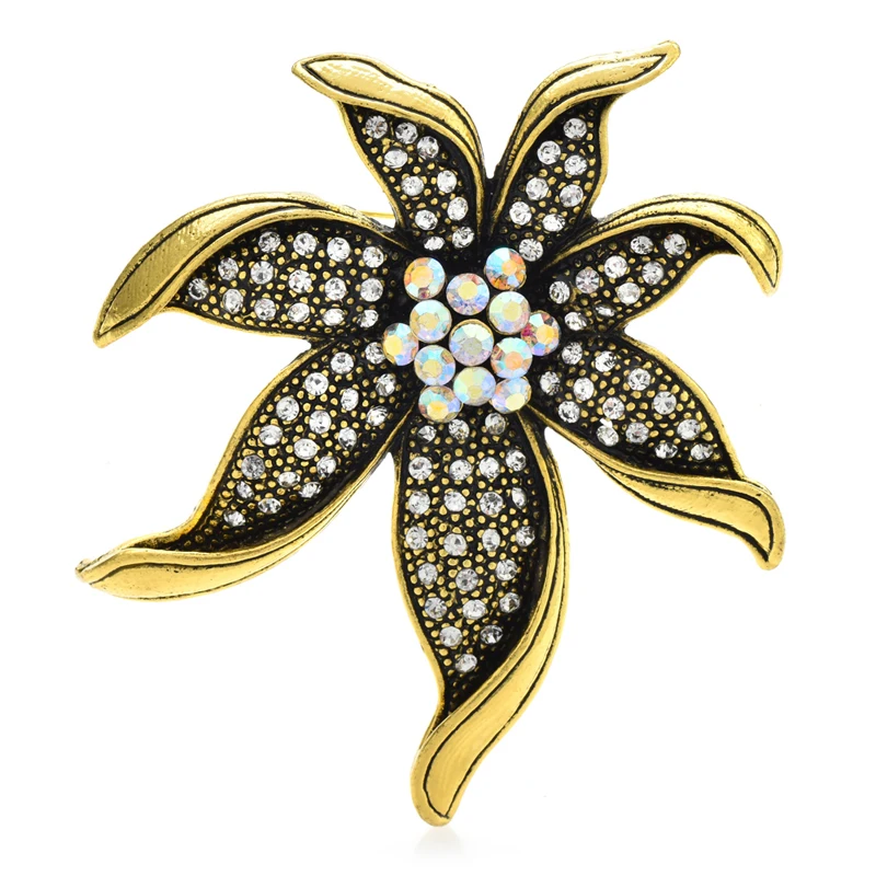 Wuli&baby Vintage Big Flowers Brooches For Women Unisex 2-color Rhinestone Beauty Plants Party Office Brooch Pin Gifts