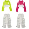 Kids Stage Kpop Outfit Green Pink Top Cargo Pants For Girls Hip Hop Clothes Group Jazz Costumes Street Rave Clothing SL7339 - Image 5