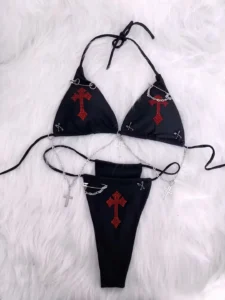 Cross Tops e girl clothes y2k clothes y2k crop top gothic clothes y2k top y2k accessories harajukuTops Gothic Bikini y2k Bikini - Image 6