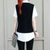 Office Lady Korean Solid Color Spliced Fake Two Pieces Blouse Fashion All-match Polo-Neck Casual Shirt Summer Women's Clothing - Image 6