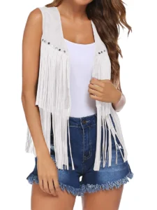 Women s Boho Fringe Vest Vintage Sleeveless Open Front Hippie Cardigan Western Cowgirl Tassel Tank - Image 3