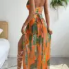 3 Pieces Print Cross Bikini 2024 Women Sexy Halter Swimsuit & Cover Up Beach Dress Swimwear Bathers Bathing Swimming Suit Summer