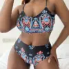 Blue Print Plus Size High Waist Bikini Swimwear Women's Swimsuit Beachwear Bathing Suits