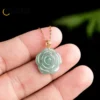 18K Gold Natural A Goods Jadeite Blue Water Rose Pendant High-grade Ice Kind Exquisite Fashion Women's Jade Necklace Gift - Image 3