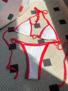 Ribbed Halter Heart-Shaped High Cut Bikini Female Swimsuit Women Swimwear Two-pieces Bikini set Bather Bathing Suit Swim K4929 - Image 6