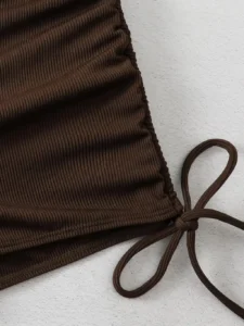 2024 Rib Drawstring Bikini Solid High Waist Swimsuit Women Halter Swimwear Female Bathers Bathing Swimming Swim Suit Beachwear - Image 3