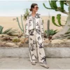 Elegant Print Women's Stain Pants Set Spring Summer Loose Lapel Long Sleeve Shirt 2 Pieces Sets Casual Female Soft Home Suit - Image 4