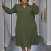CM.YAYA Plus Size Vintage Women Long Sleeve Turn-down Collar Long Sleeve Big Swing Loose Shirt Blouse Maxi Long Dress Autumn