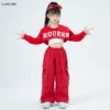 Child Jazz Sweet Outfit Hip Hop Girls Crop Top Red Cargo Pant Kids Sweatshirt Street Dance Clothes Sets Teen Streetwear Costumes - Image 3