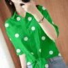 Oversized Vintage Printed Polka Dot Lapel Bandage Button Bow Chiffon Shirt Summer New Commute Tops Loose Casual Woman Blouses - Image 3