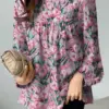 ZANZEA Fashion Floral Printed Blouse Femme Puff Sleeve O Neck Tops Casual Holiday Shirt Elegant Elastic Cuff Chemise Oversized