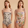 New Vintage Printed Double-sided Wear One Piece Swimsuit Swimwear Bandage Swimming Bathing Suit Women Sexy Beachwear Woman - Image 3